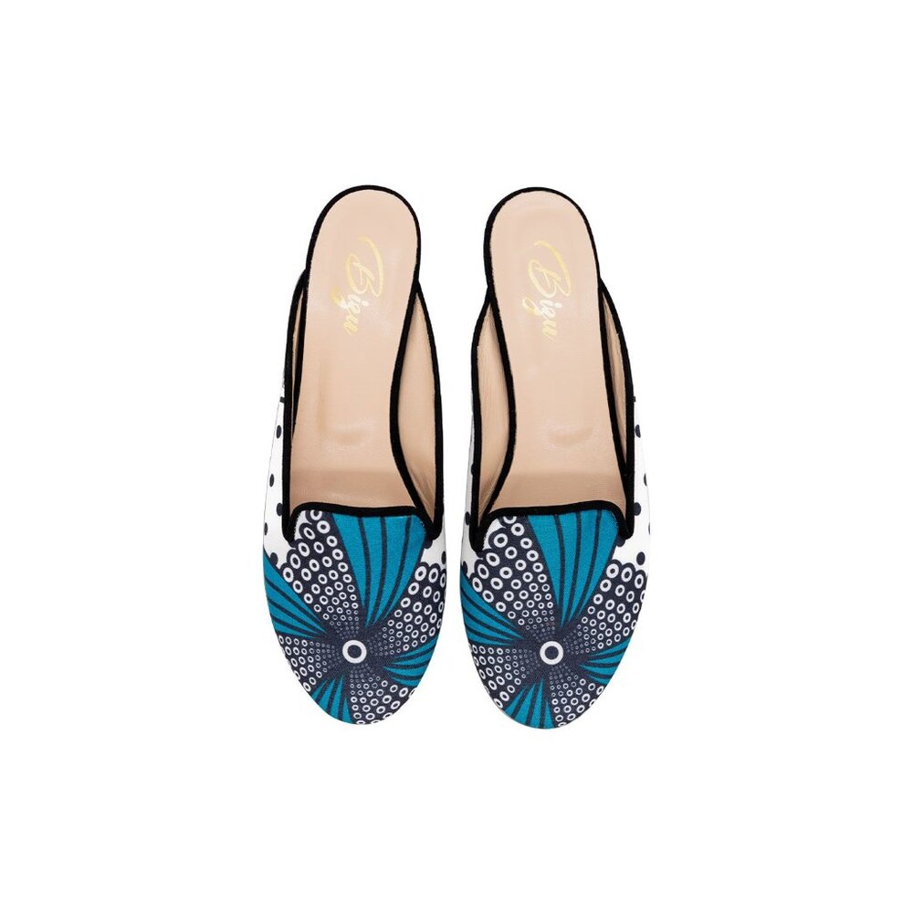 Mule, Slip On - White & Blue